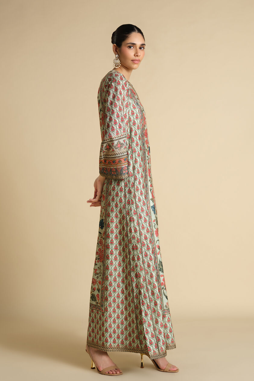 Azza Printed Silk Kaftan - Sage, Sage, image 3